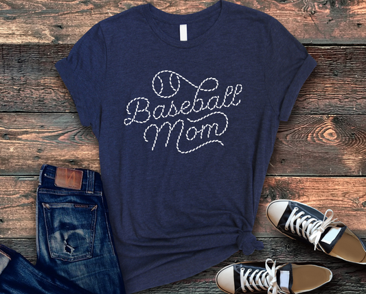 Stitched Baseball Mom T-Shirt