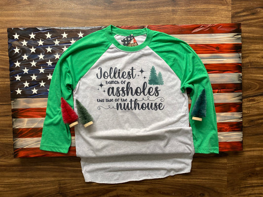 SALE - Jolliest Bunch - 3/4 Sleeve Raglan Shirt - Christmas Shirt