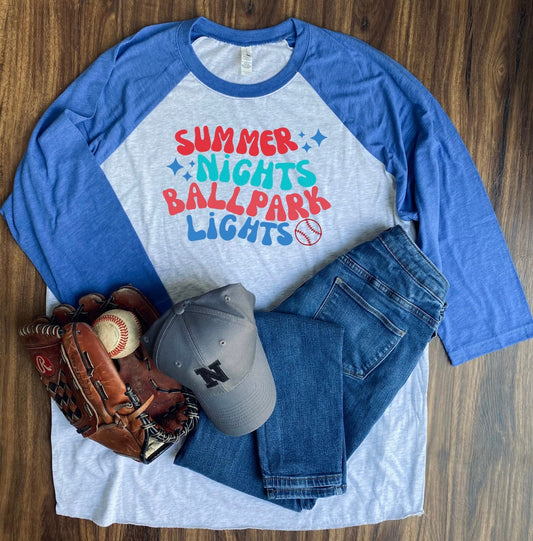 SALE Summer Nights Ball Park Lights Shirt - 3/4 sleeve Raglan
